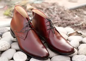 Awesome Handmade Men's Leather Burgundy Ankle Boots, Men's Dress Chukka Lace Up Boots, Men Designer Boots