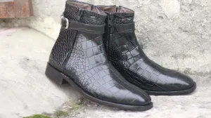 Awesome New Handmade Men's Black Alligator Textured Leather Zipper Boots, Men Fashion Dress Ankle Boots