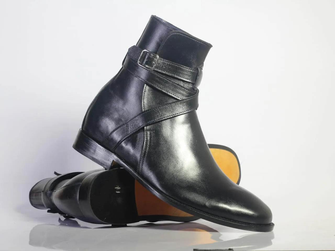 Handmade Men's Ankle High Black Leather Boots, Men Designer Jodhpurs Boots