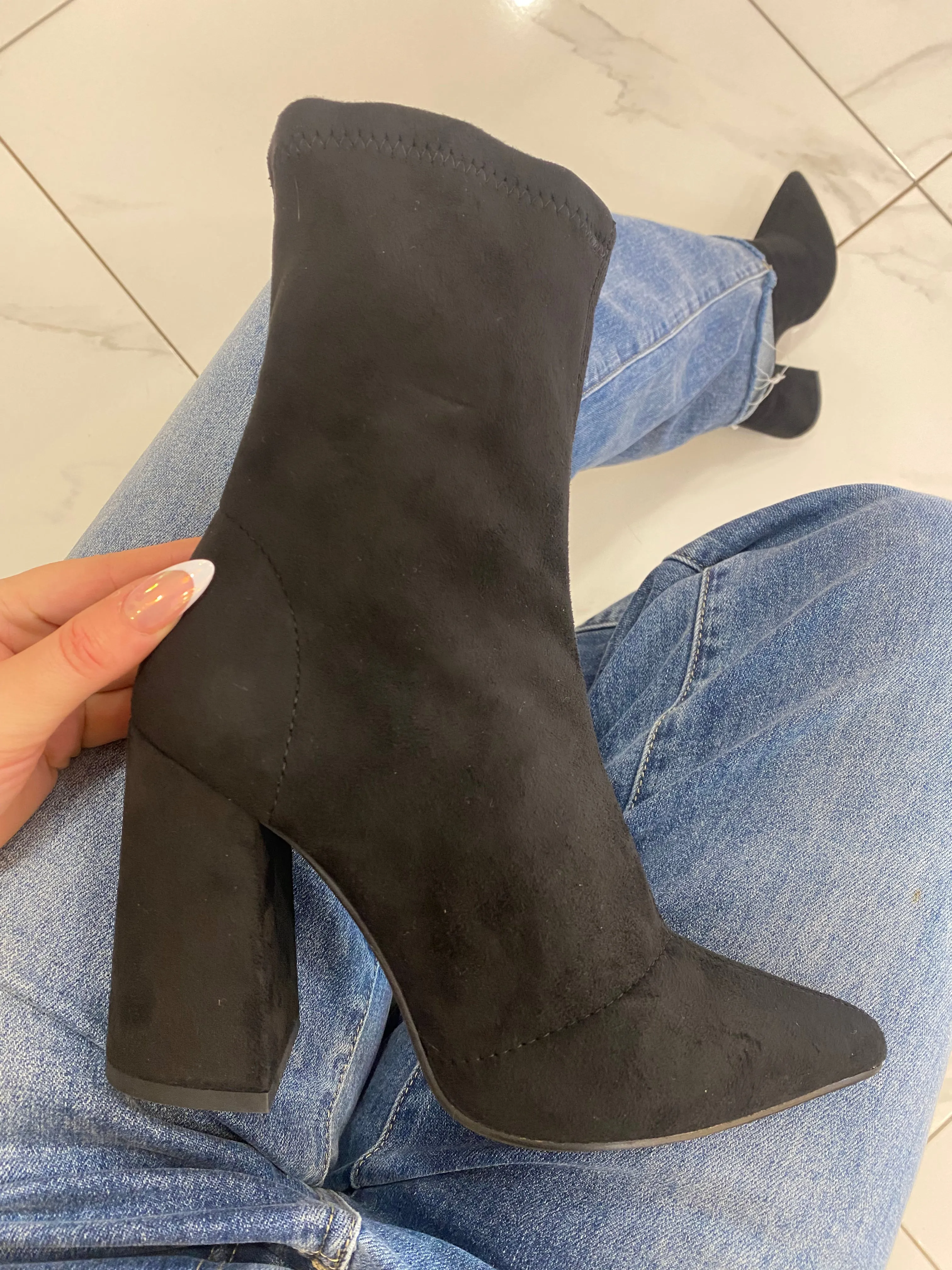 Lex Black Block Heel Ankle Sock Boots